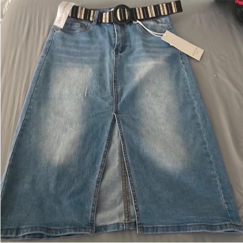 Blue Denim Midi Skirt
